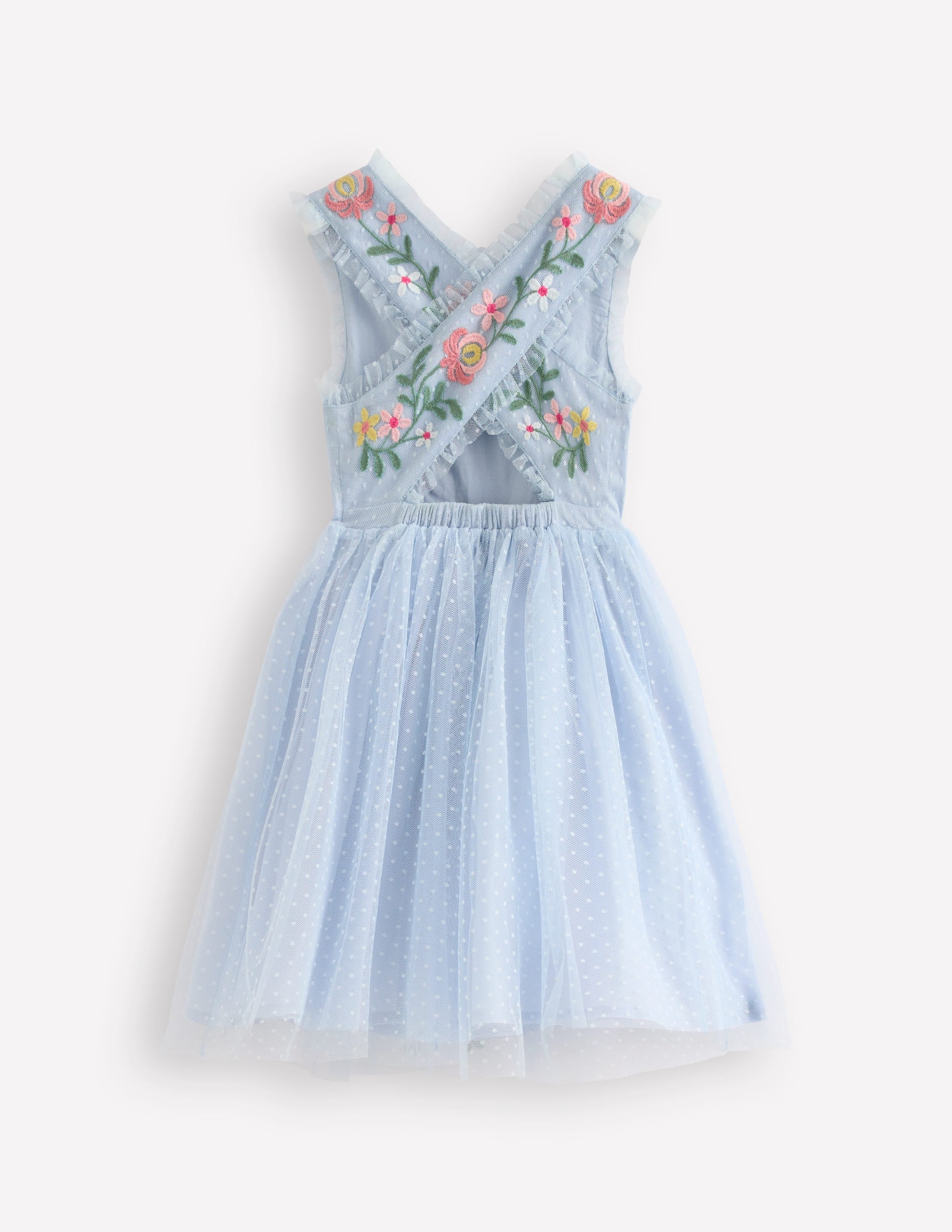 Tüllkleid mit gekreuzten Rückenträgern-Blau - Image 2