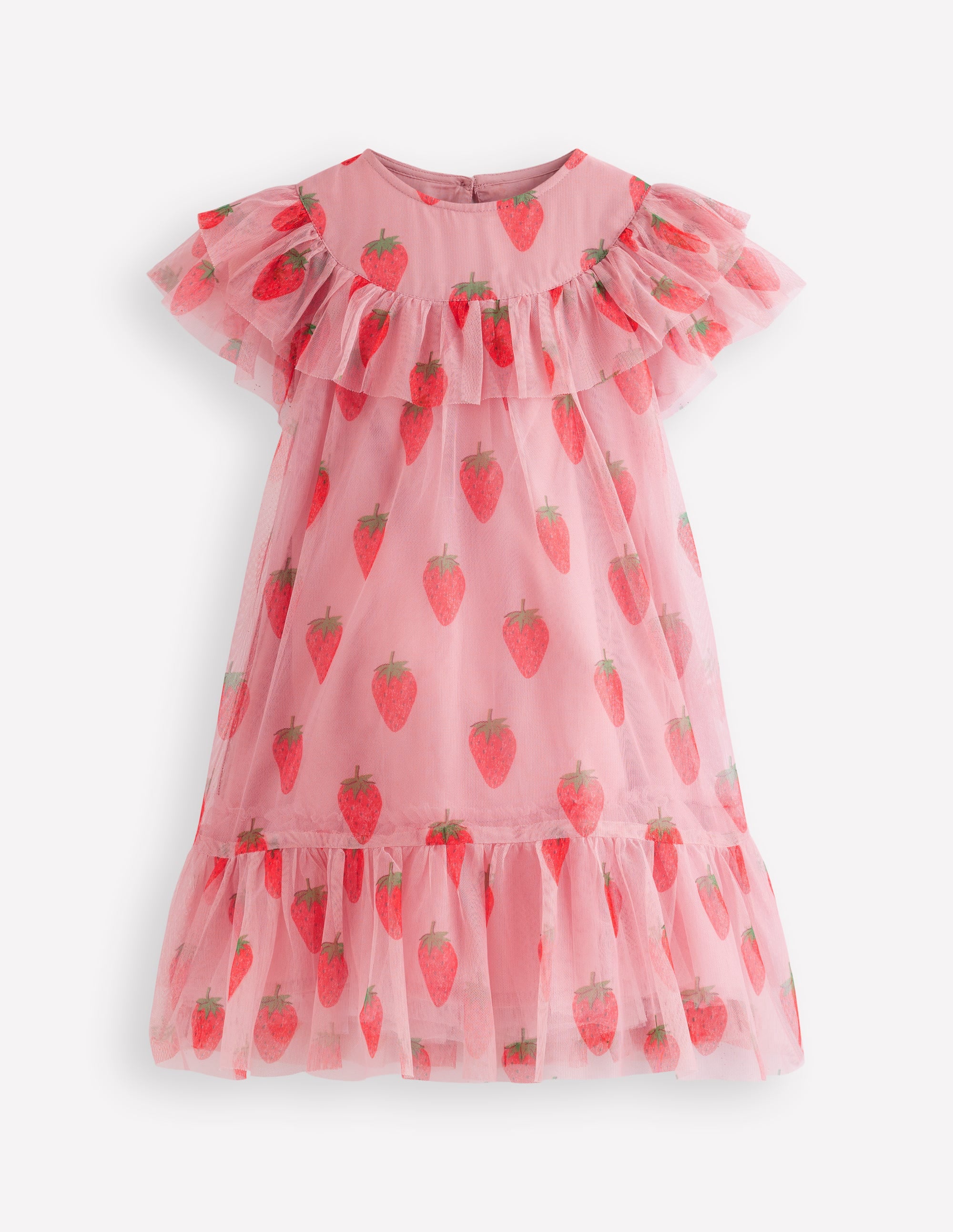 Tüllkleid mit Druck-Vintage-Rosa Erdbeere Stempel - Image 1
