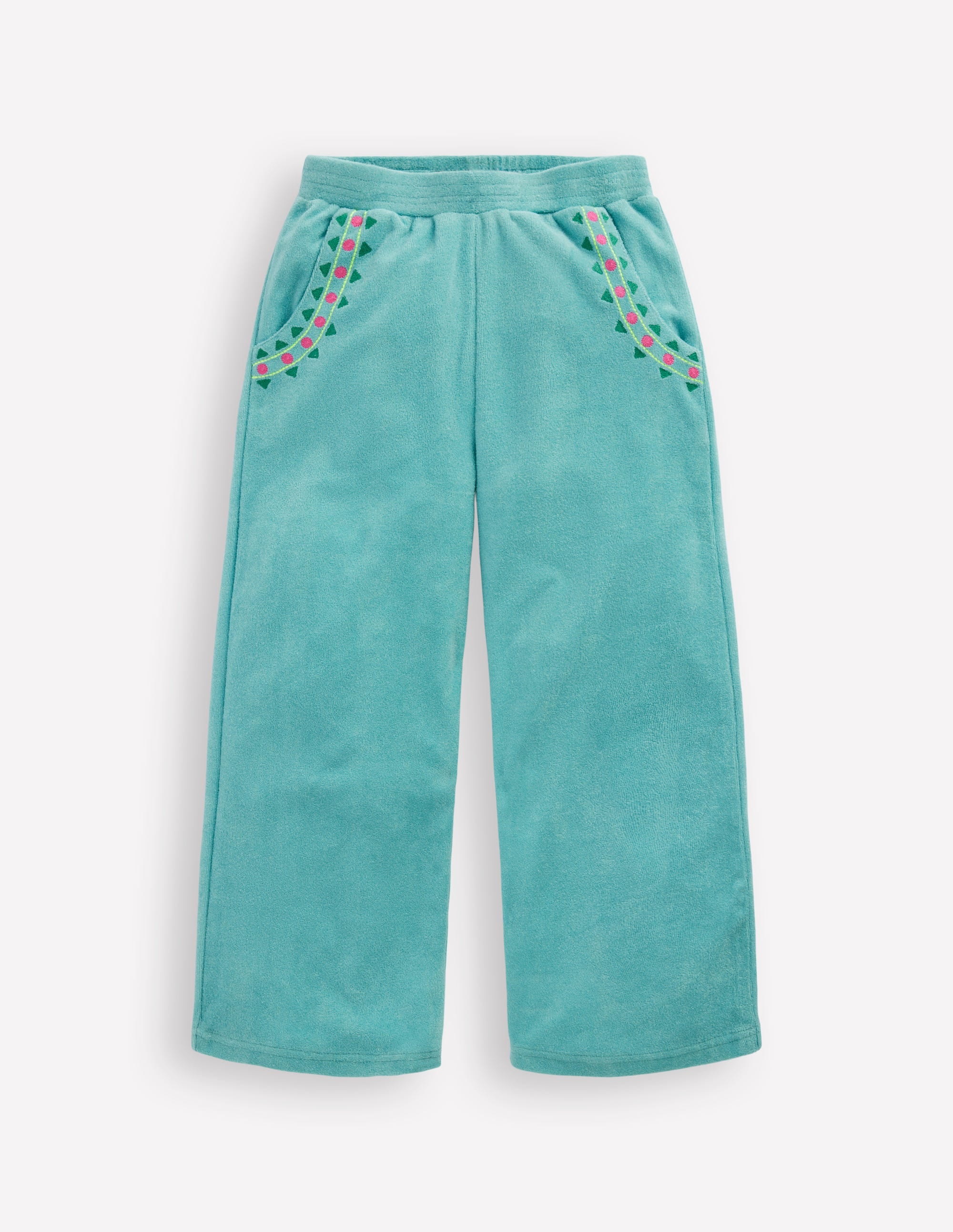 Straight Towelling Trousers-Blue Embroidery - Image 1