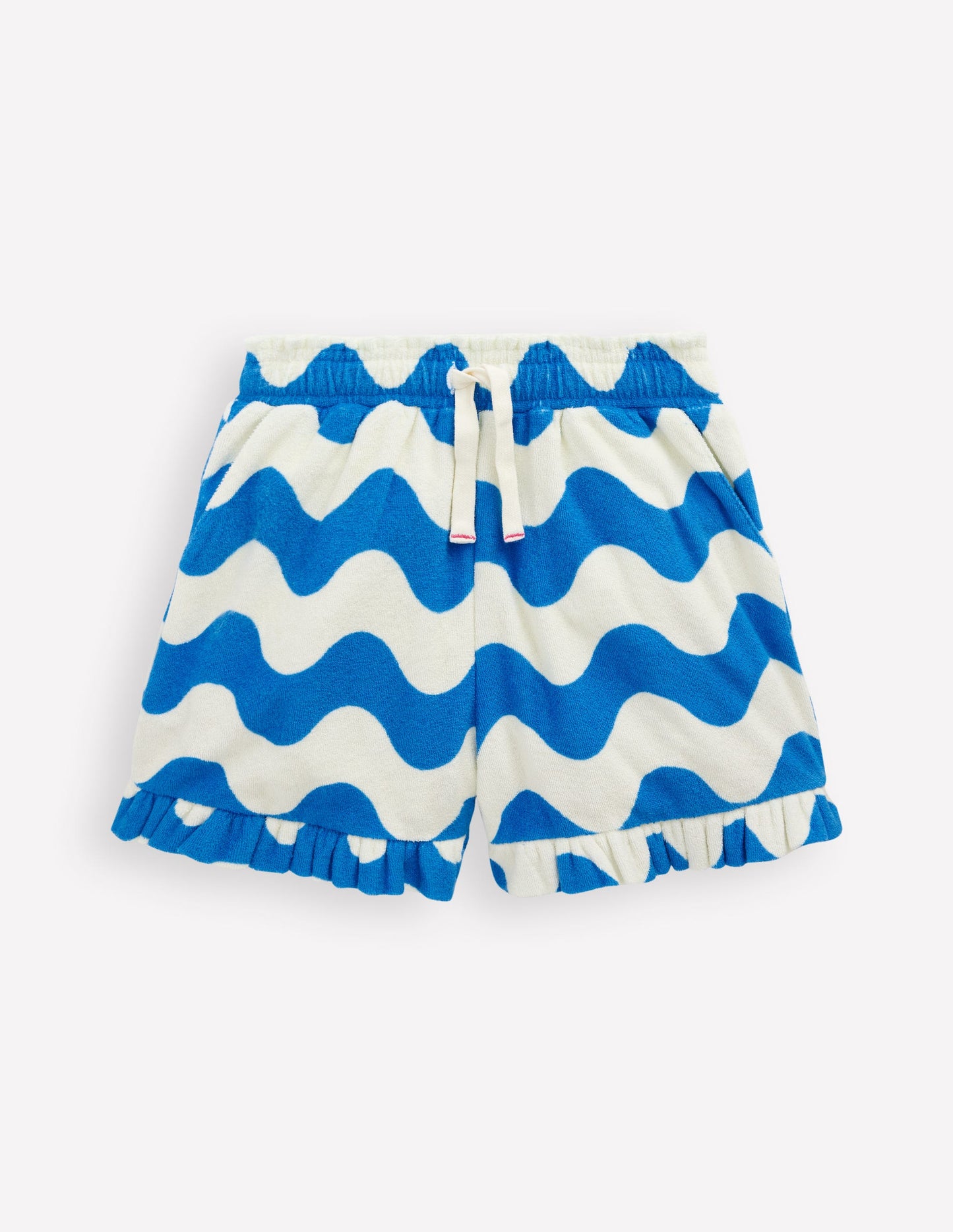 Towelling Ruffle Shorts-Blue Wave
