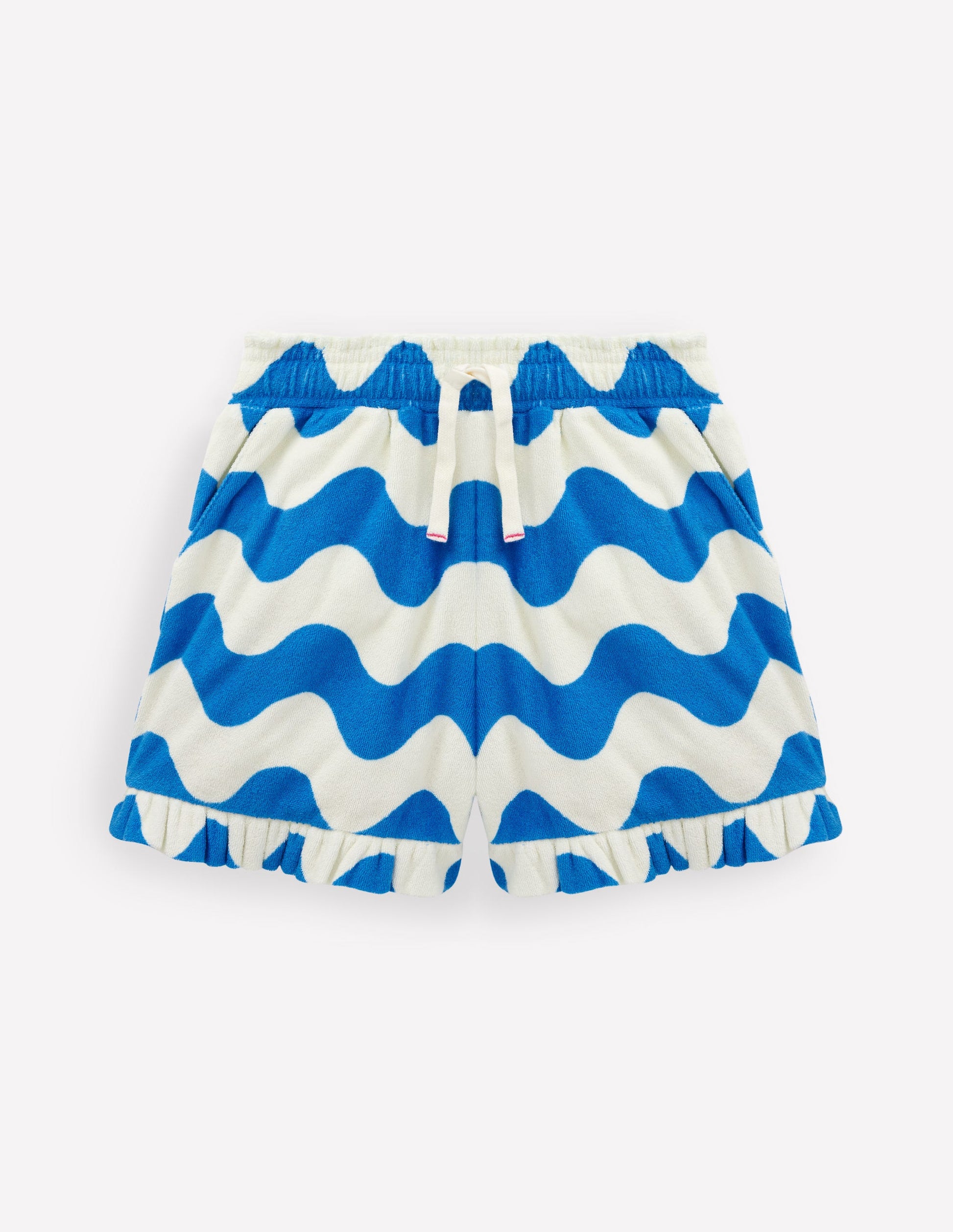 Frottee-Shorts mit Rüschen-Blau, Wellen-1