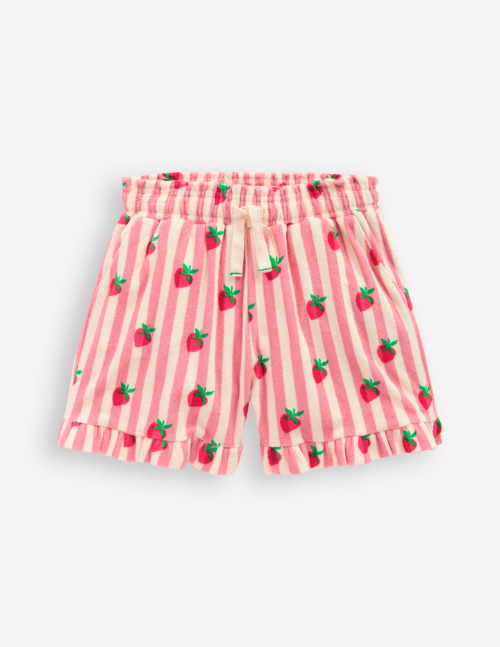 Frottee-Shorts mit Rüschen-Erdbeere Gestreift
