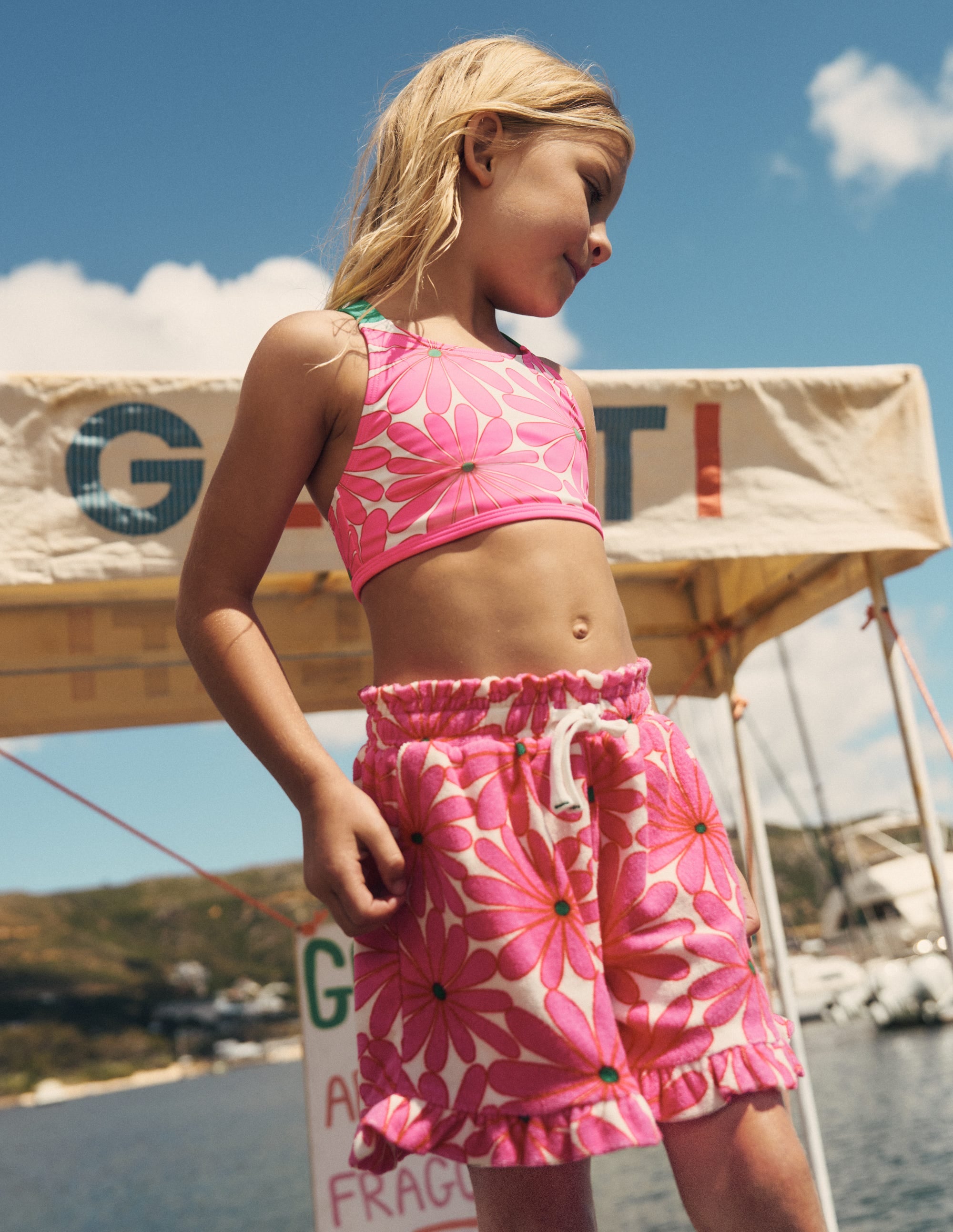 Frottee-Shorts mit Rüschen-Festivalrosa Riesengänseblümchen - Image 4