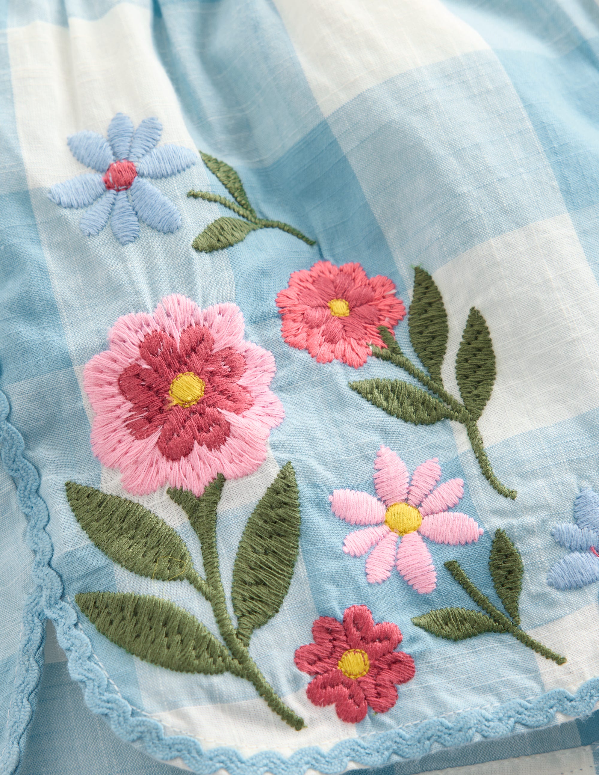 Short tissé à enfiler-Broderie vichy bleu - Image 3