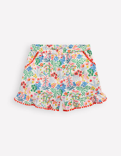 Gewebte Shorts mit Rüschen-Bunt Blumenmuster-1