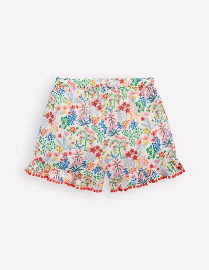 Gewebte Shorts mit Rüschen-Bunt Blumenmuster-2