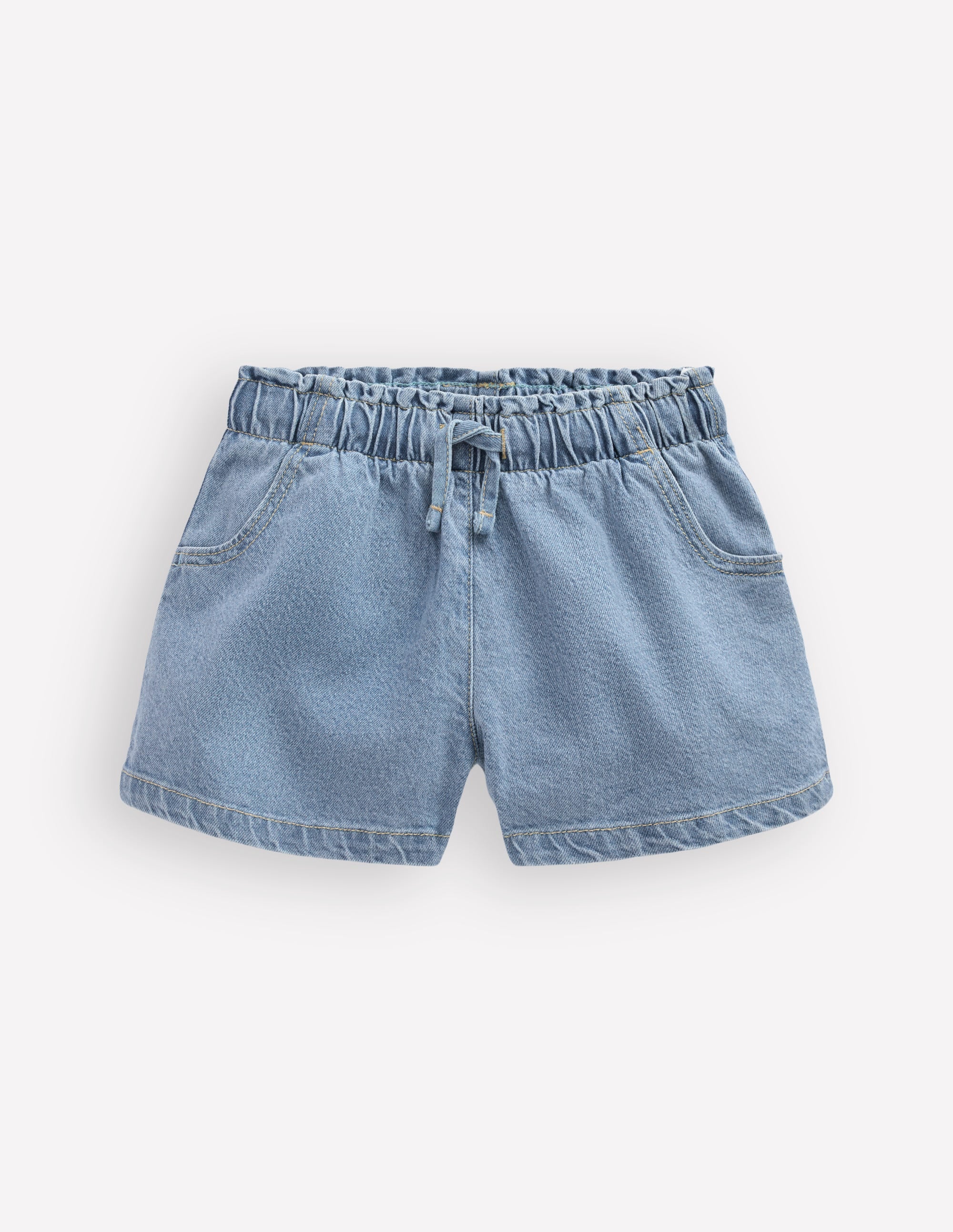 Frill Waist Shorts-Light Wash Denim - Image 1