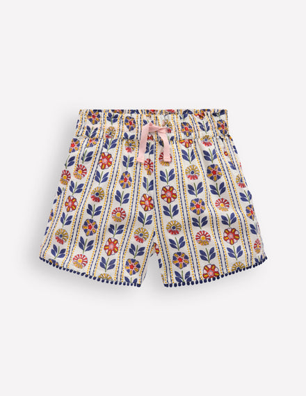 Freizeit-Shorts zum Hineinschlüpfen-Naturweiß, Blumenstreifen