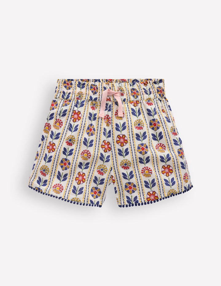 Freizeit-Shorts zum Hineinschlüpfen-Naturweiß, Blumenstreifen