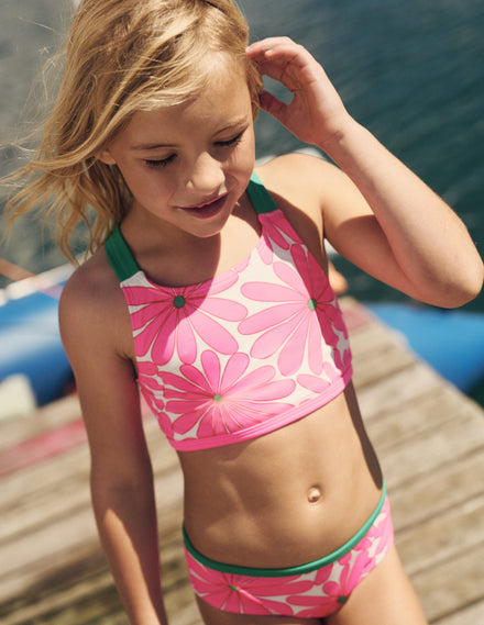 Haut de bikini croisé dans le dos-Pâquerette rose festival