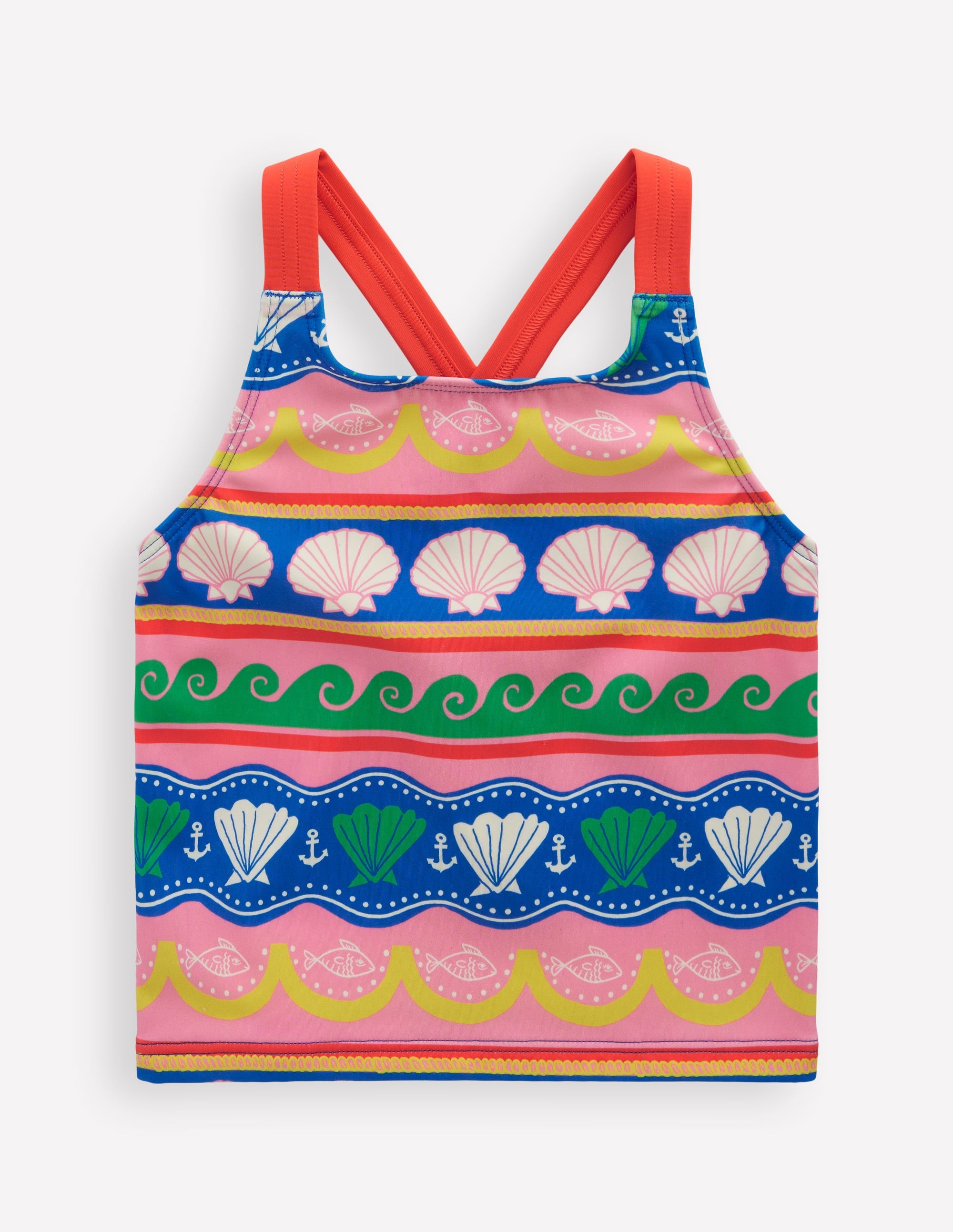 Top de tankini croisé dans le dos-Rayé coquillage multi - Image 1