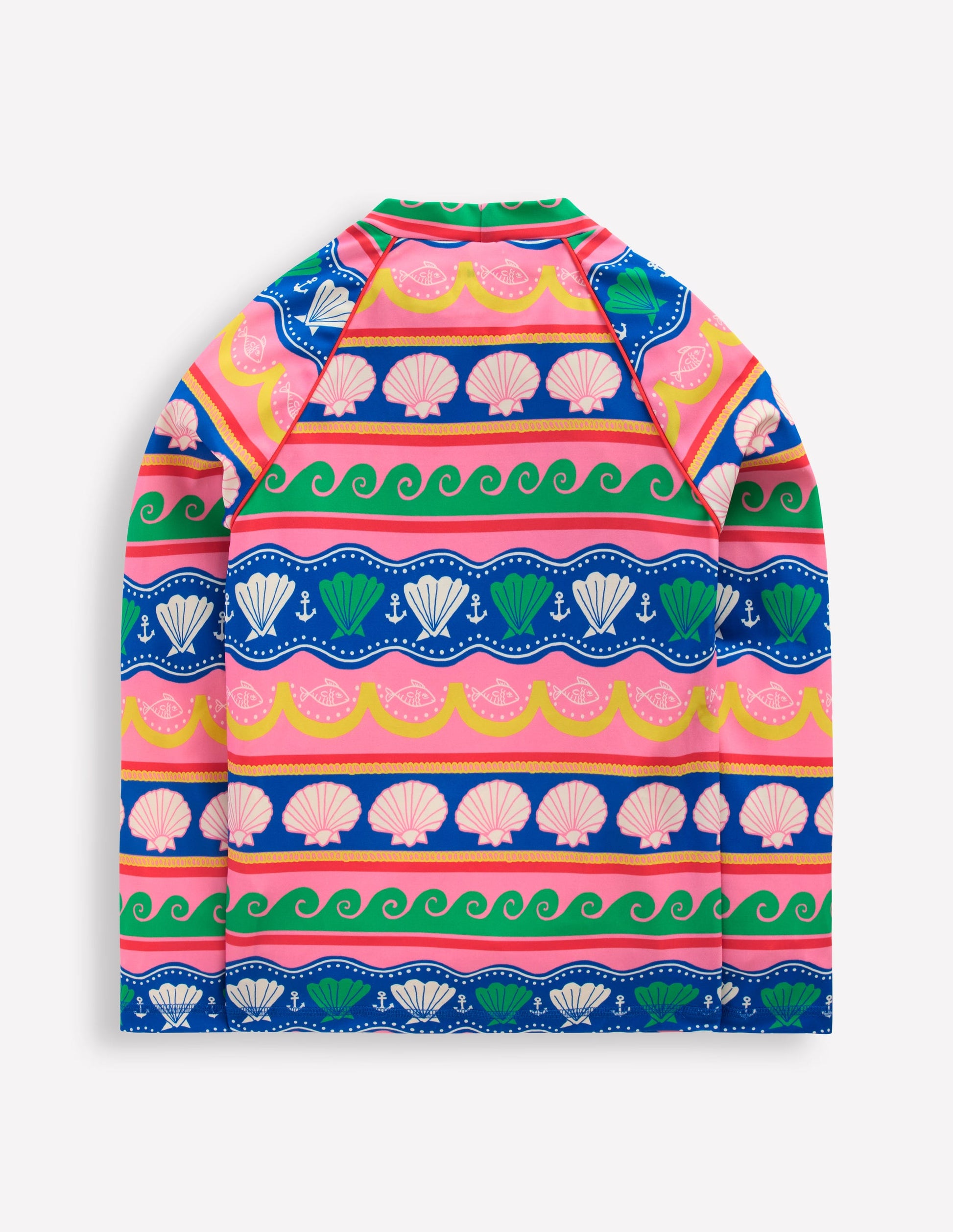 Gemustertes Badeshirt mit Sonnenschutz-Bunt Meer Muschel Streifen-2