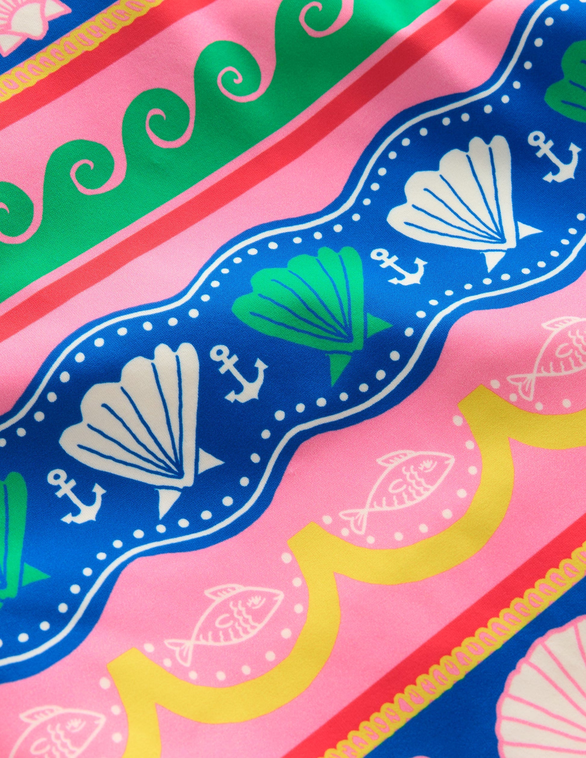 Gemustertes Badeshirt mit Sonnenschutz-Bunt Meer Muschel Streifen-3