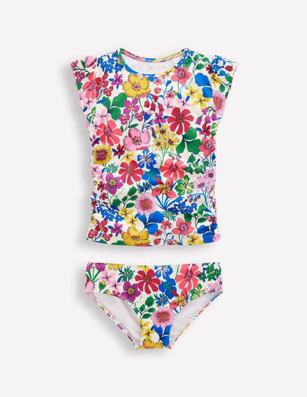 Tankini à fronces-Motif floral arc-en-ciel multi
