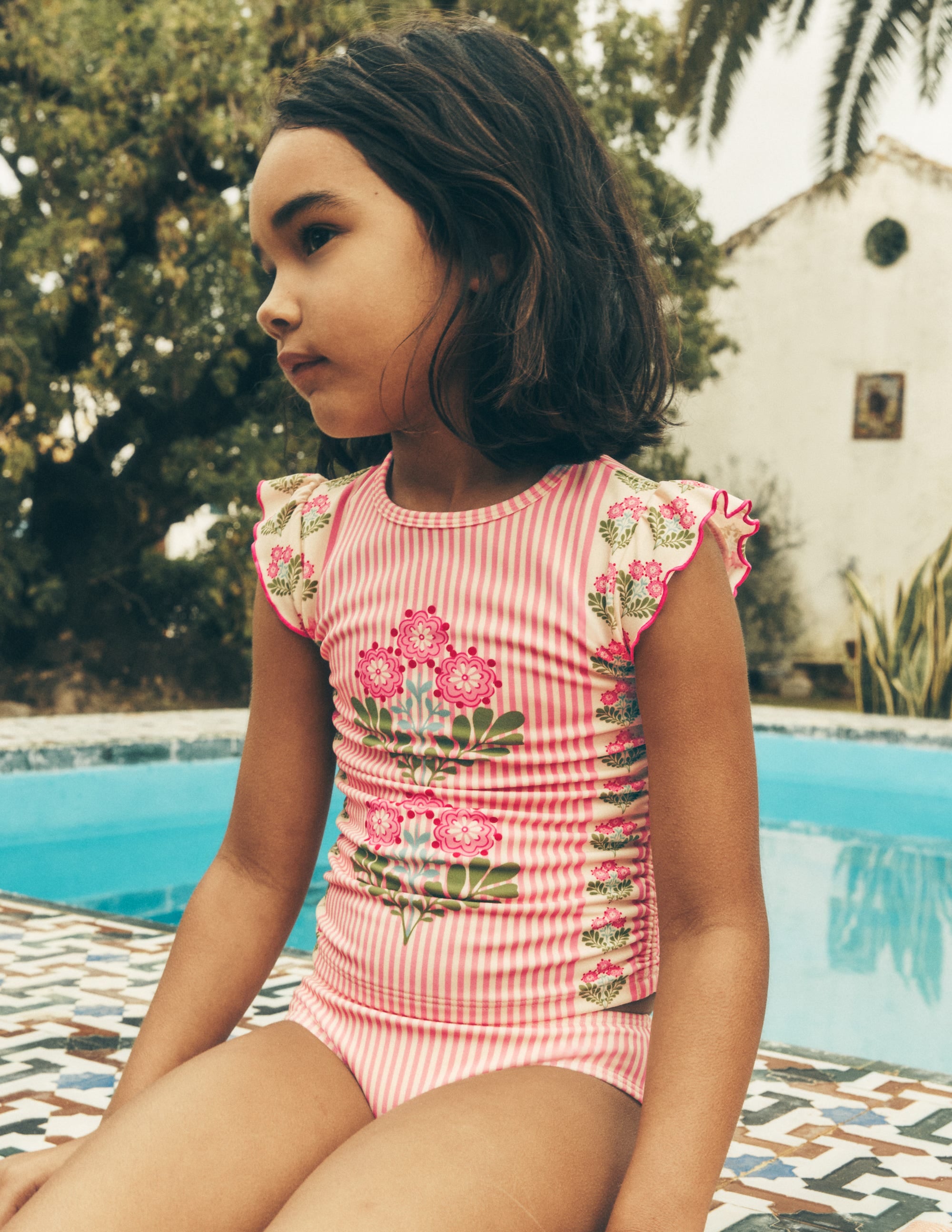 Tankini à fronces-Motif xylographique rose fraise - Image 4
