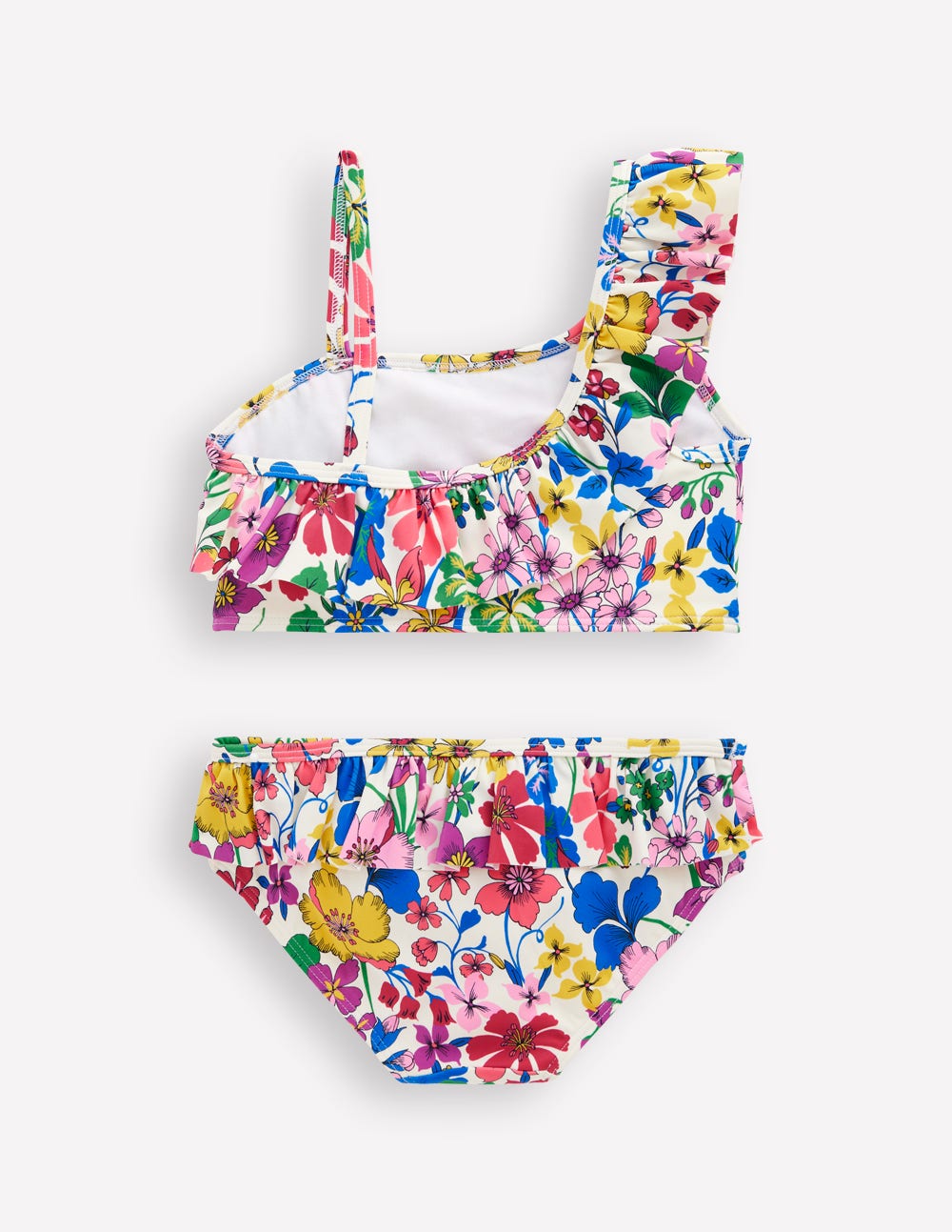 Bikini mit Rüschen und einem Träger-Bunt, Regenbogenblumen-2