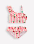 Bikini mit Rüschen und einem Träger-Rosa Erdbeermuster Streifen