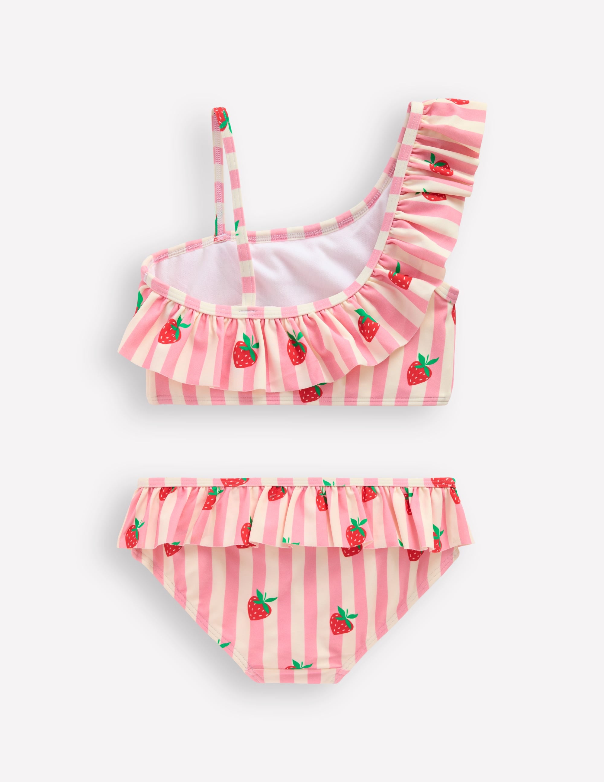 Bikini mit Rüschen und einem Träger-Rosa Erdbeermuster Streifen - Image 2