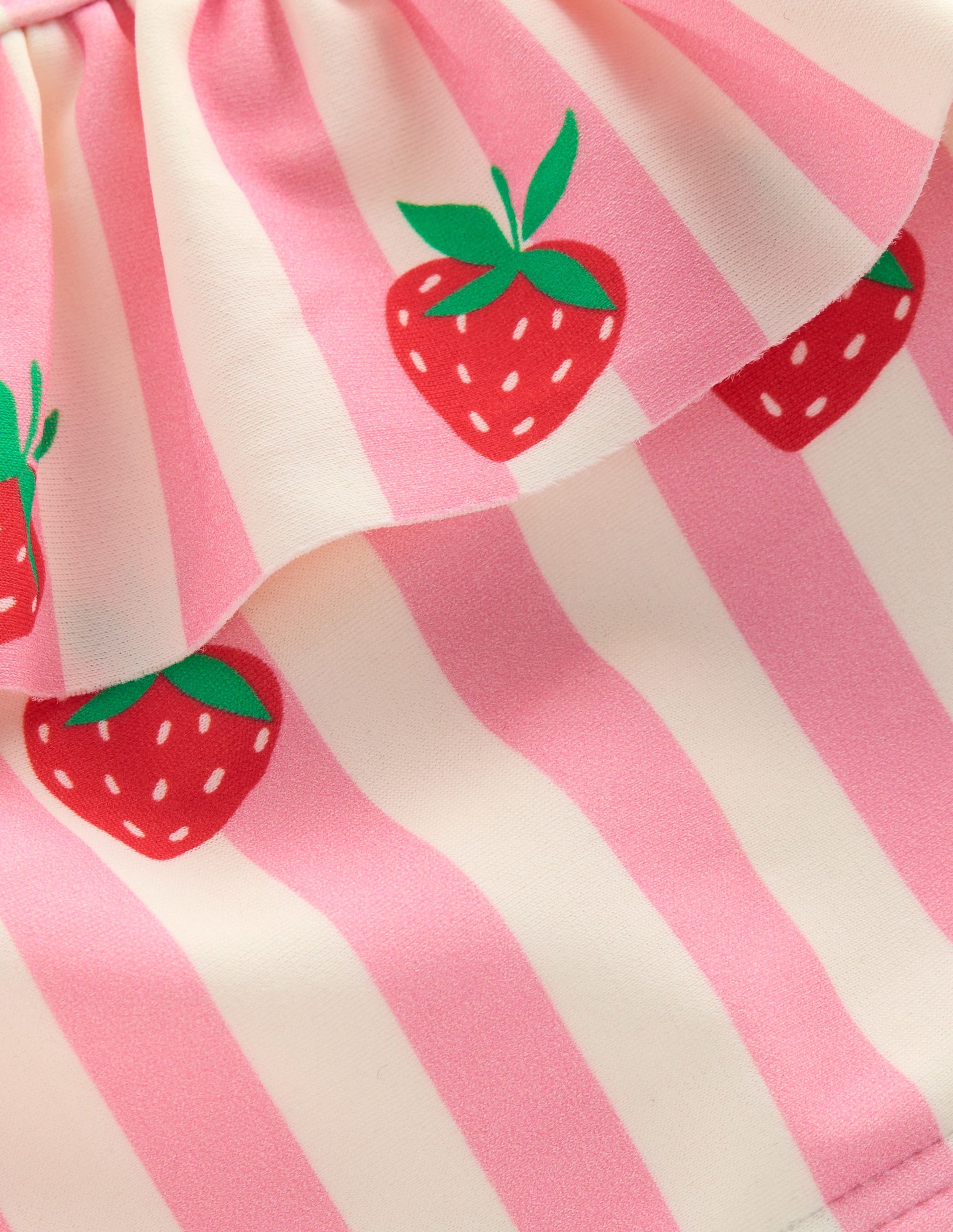 Bikini mit Rüschen und einem Träger-Rosa Erdbeermuster Streifen-3