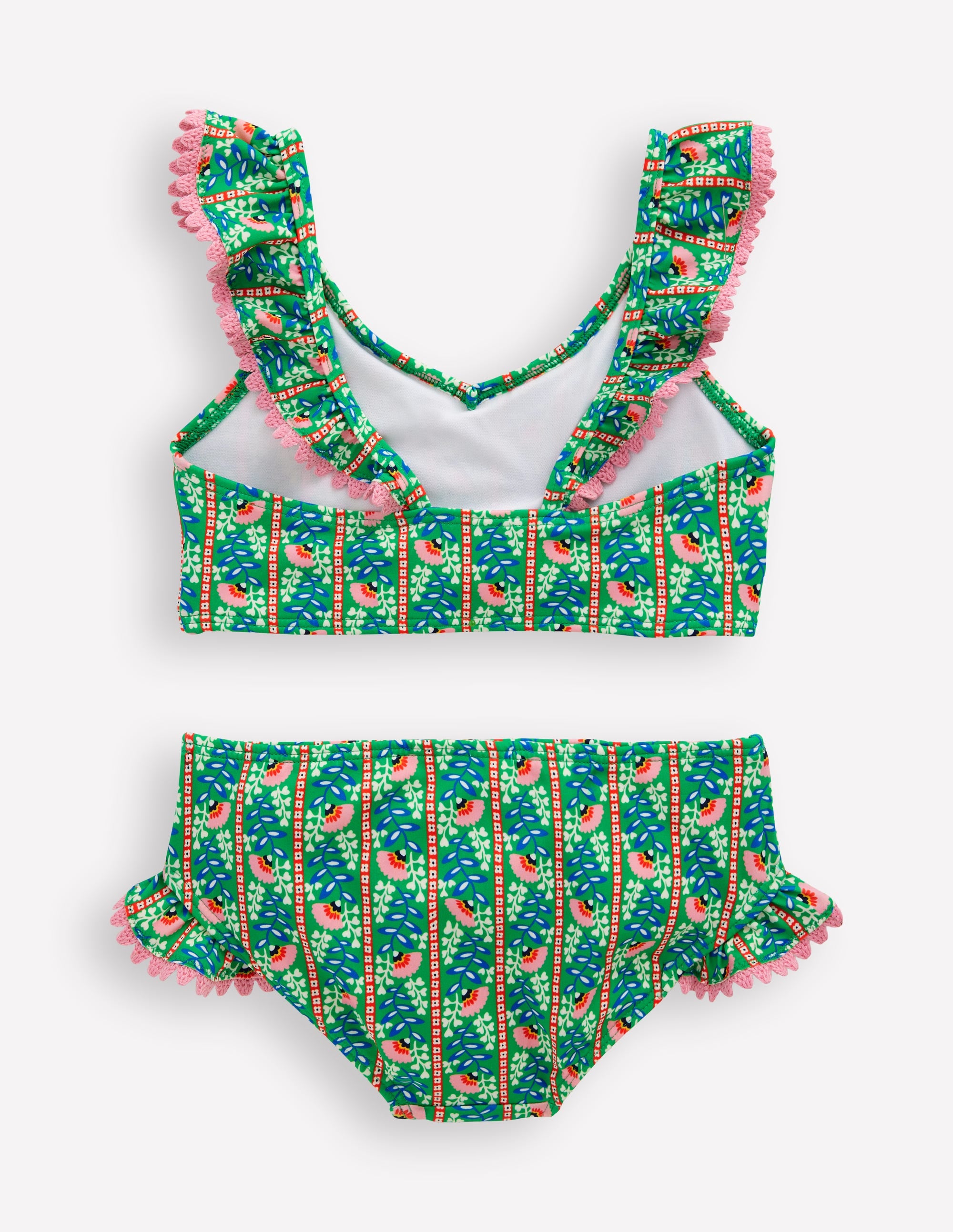 Bikini mit Rüschen und V-Ausschnitt-Leuchtendes Grün Florale Weinrebe - Image 2