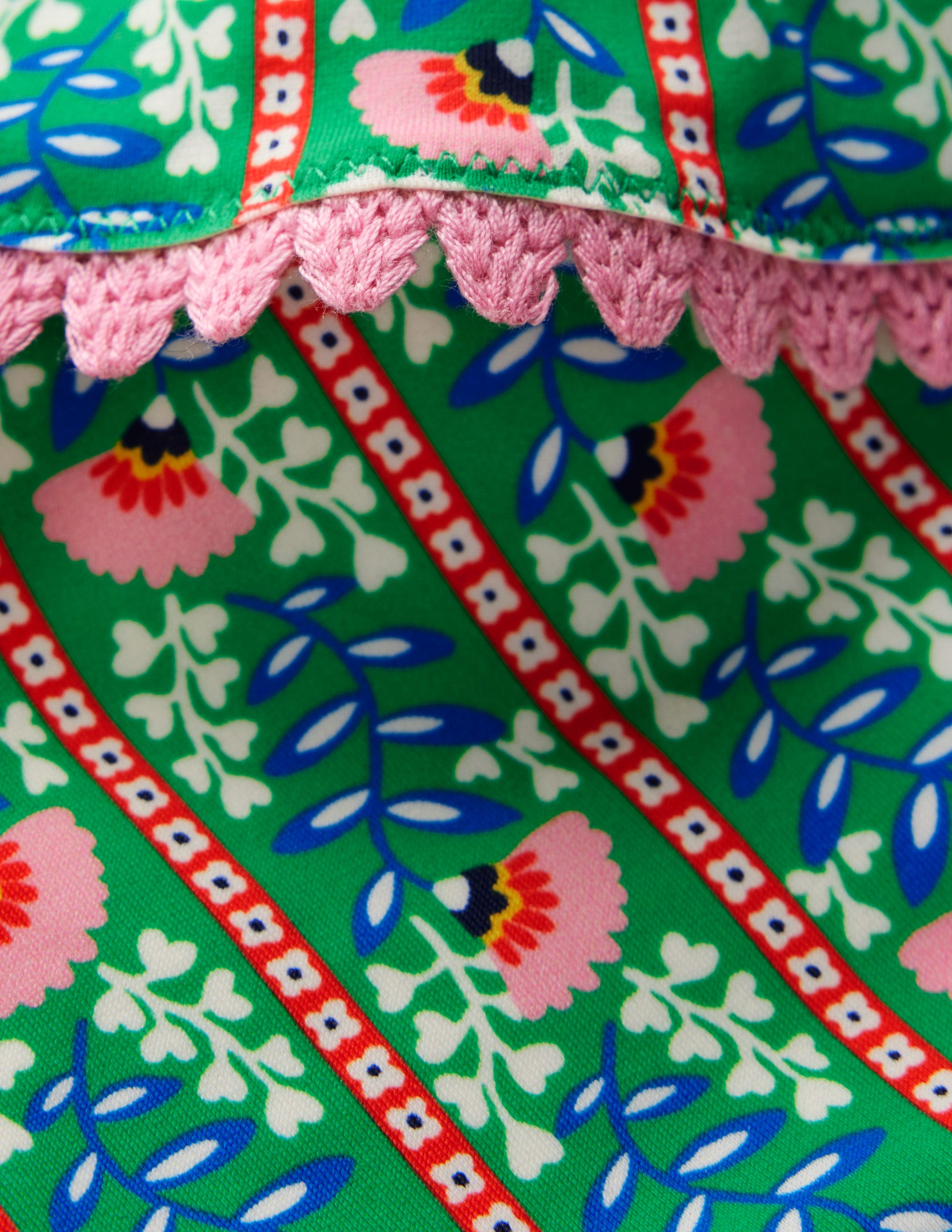 Bikini mit Rüschen und V-Ausschnitt-Leuchtendes Grün Florale Weinrebe - Image 3