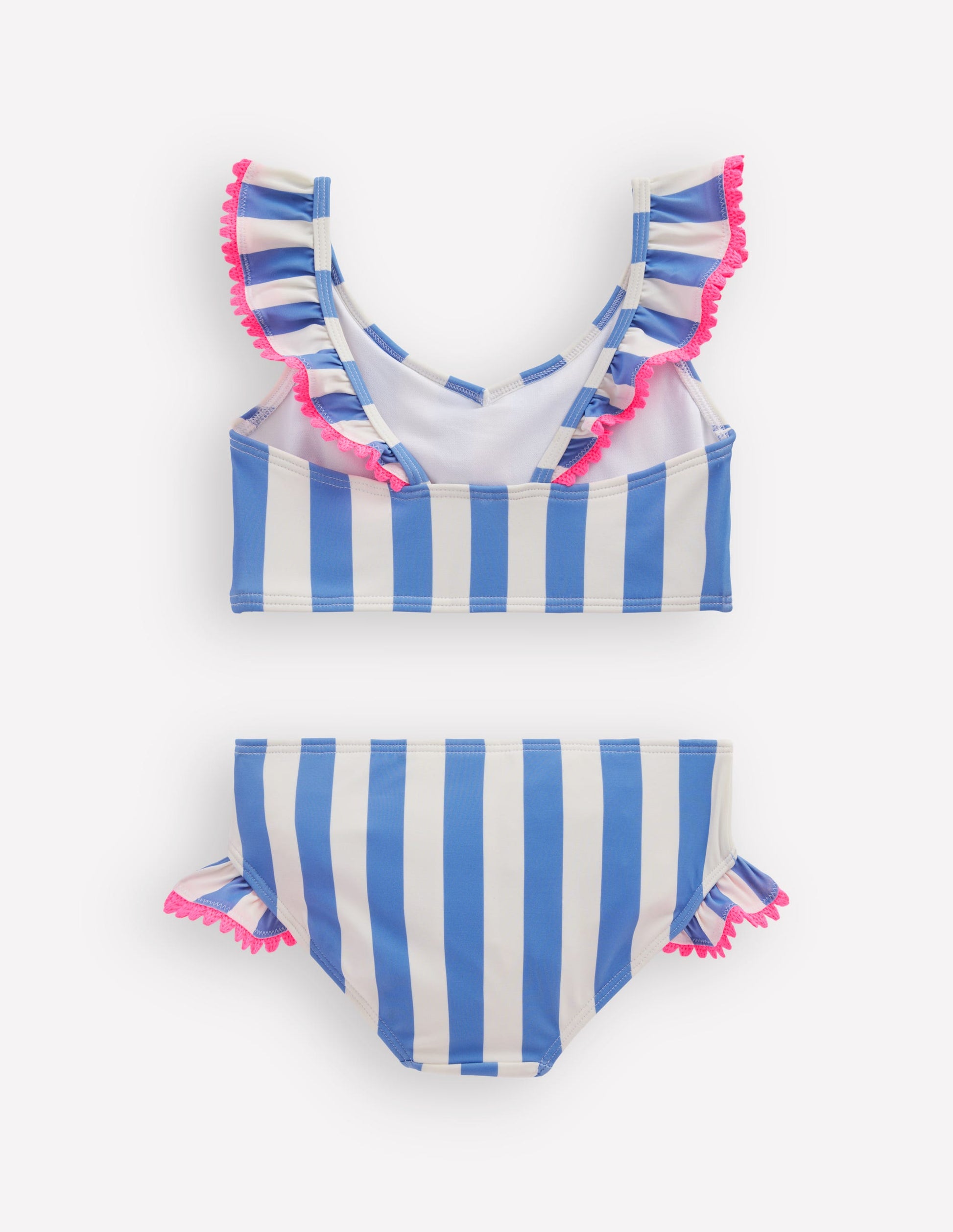 Bikini mit Rüschen und V-Ausschnitt-Denim-Blau mit Streifen-2