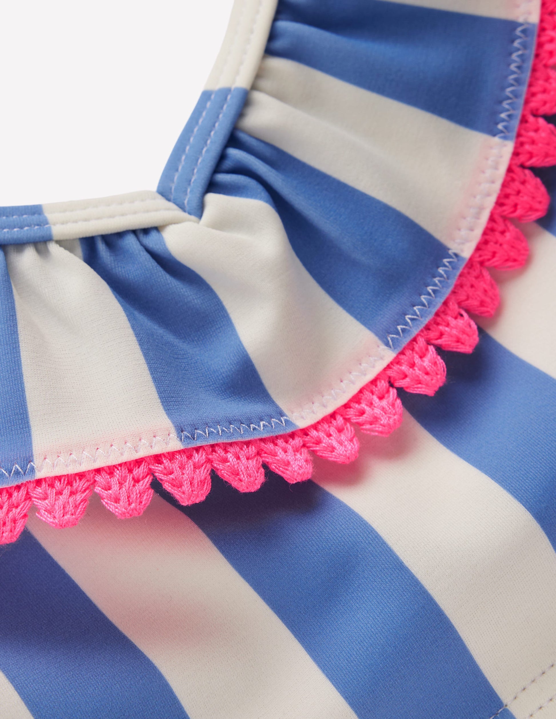 Bikini mit Rüschen und V-Ausschnitt-Denim-Blau mit Streifen-3