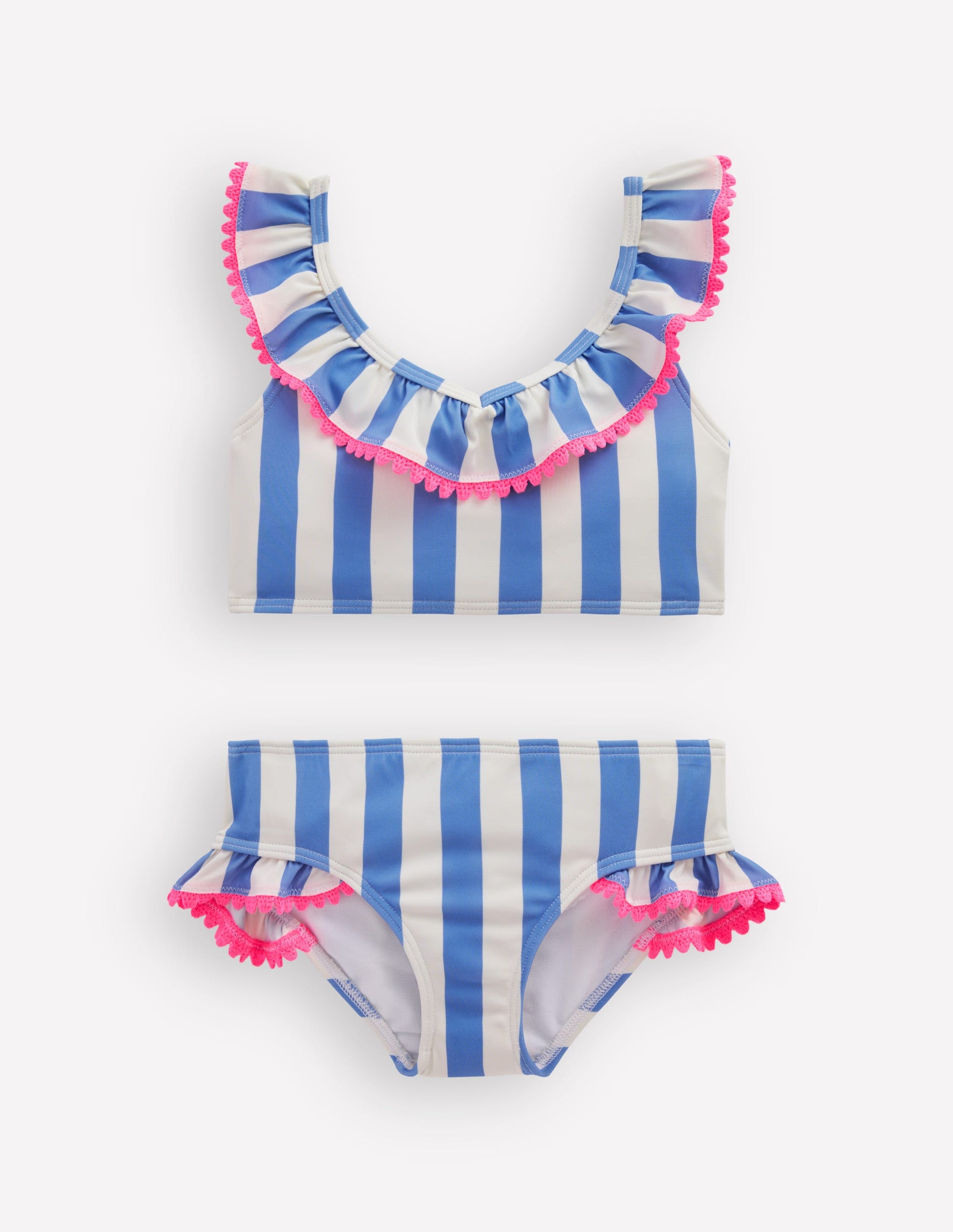 Bikini mit Rüschen und V-Ausschnitt-Denim-Blau mit Streifen-1