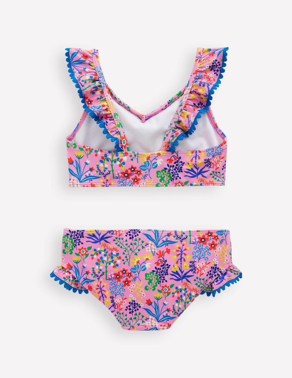 Bikini mit Rüschen und V-Ausschnitt-Wiesenrosa Garten Blumenmuster - Image 2