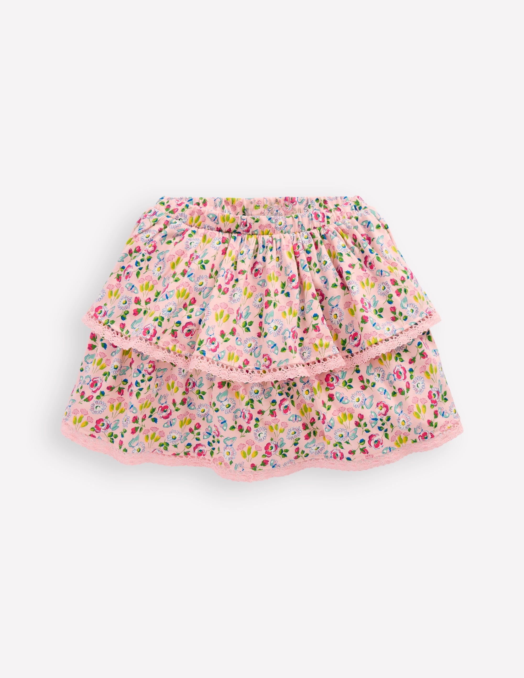 Jersey-Skort mit Rüschen-Kreiderosa Frühlingsgarten - Image 1