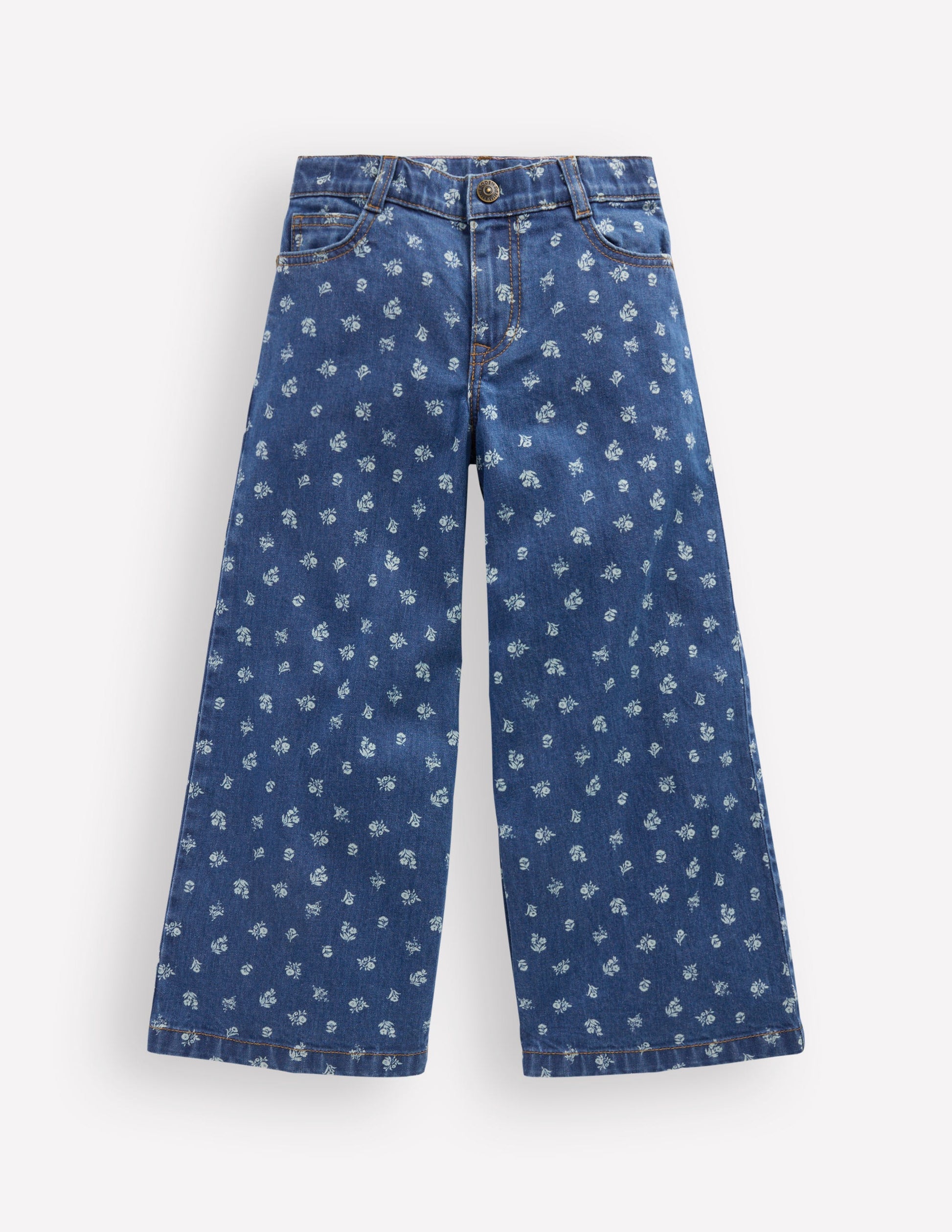 Jeans mit weitem Bein-Denim Blumenmuster-1