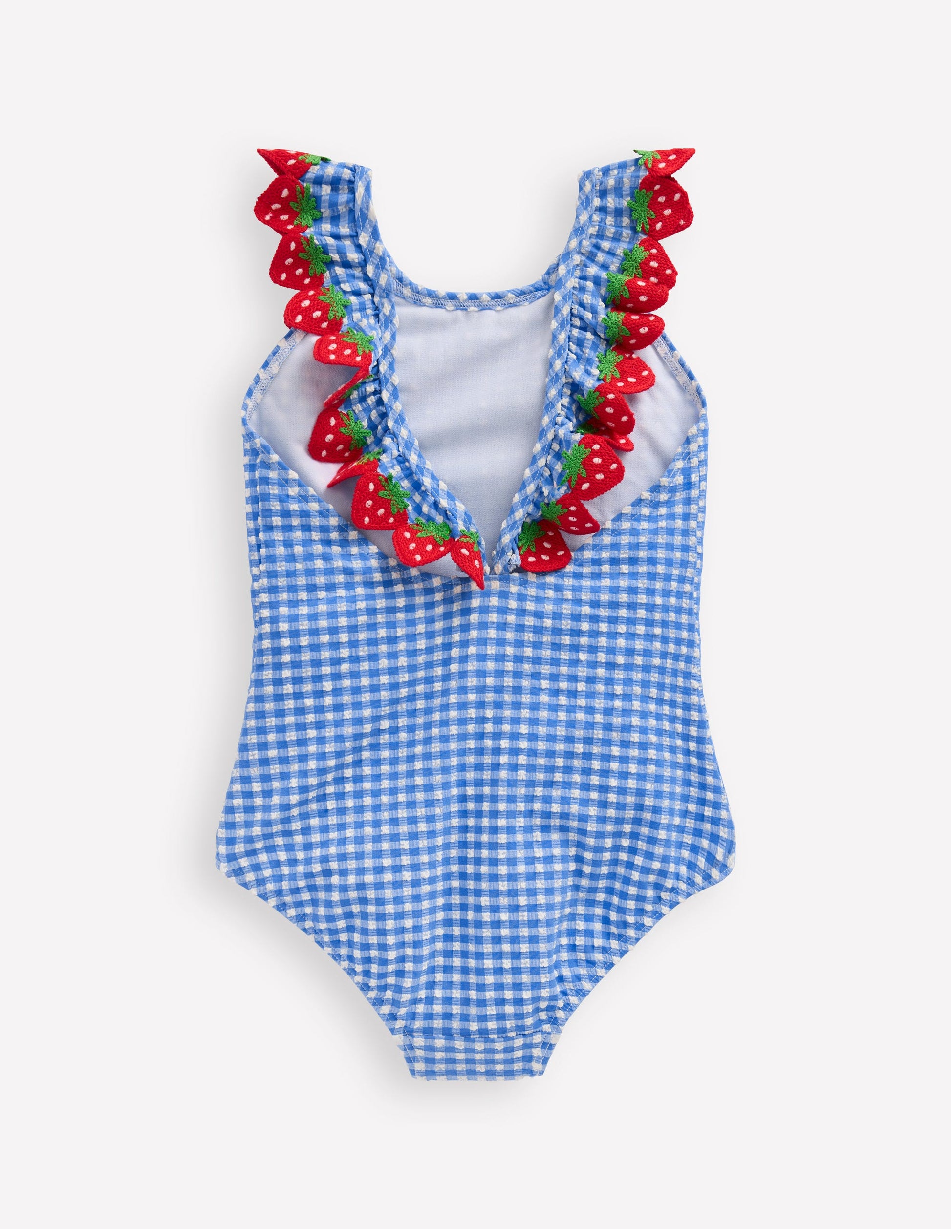 Badeanzug mit Rüschenbesatz-Gletscherblau Vichykaro-2