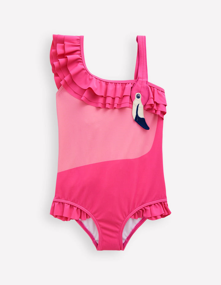 Maillot de bain asymétrique à appliqué-Flamant rose sorbet