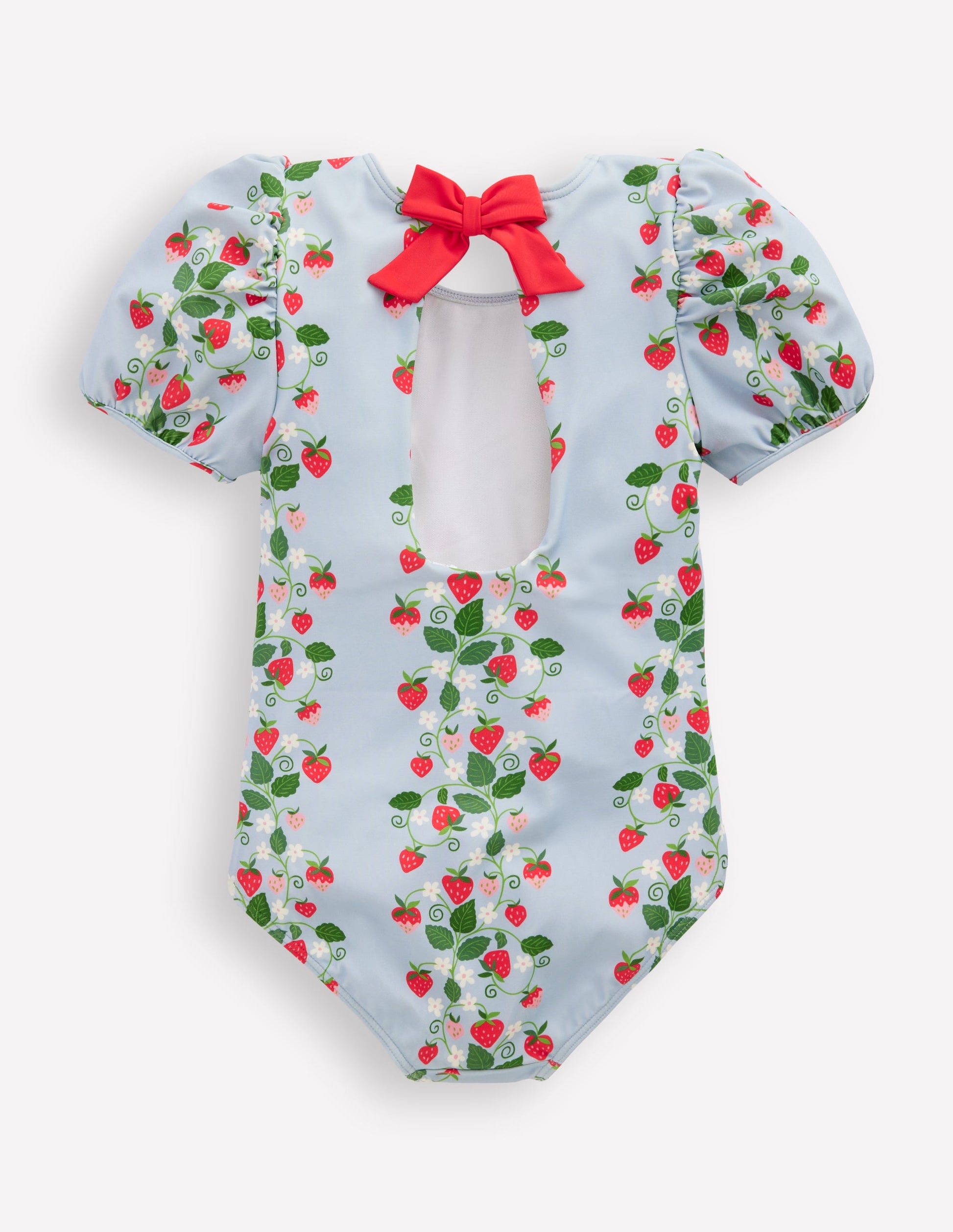 Badeanzug mit Puffärmeln-Nebelblau Erdbeer-Rebe-2