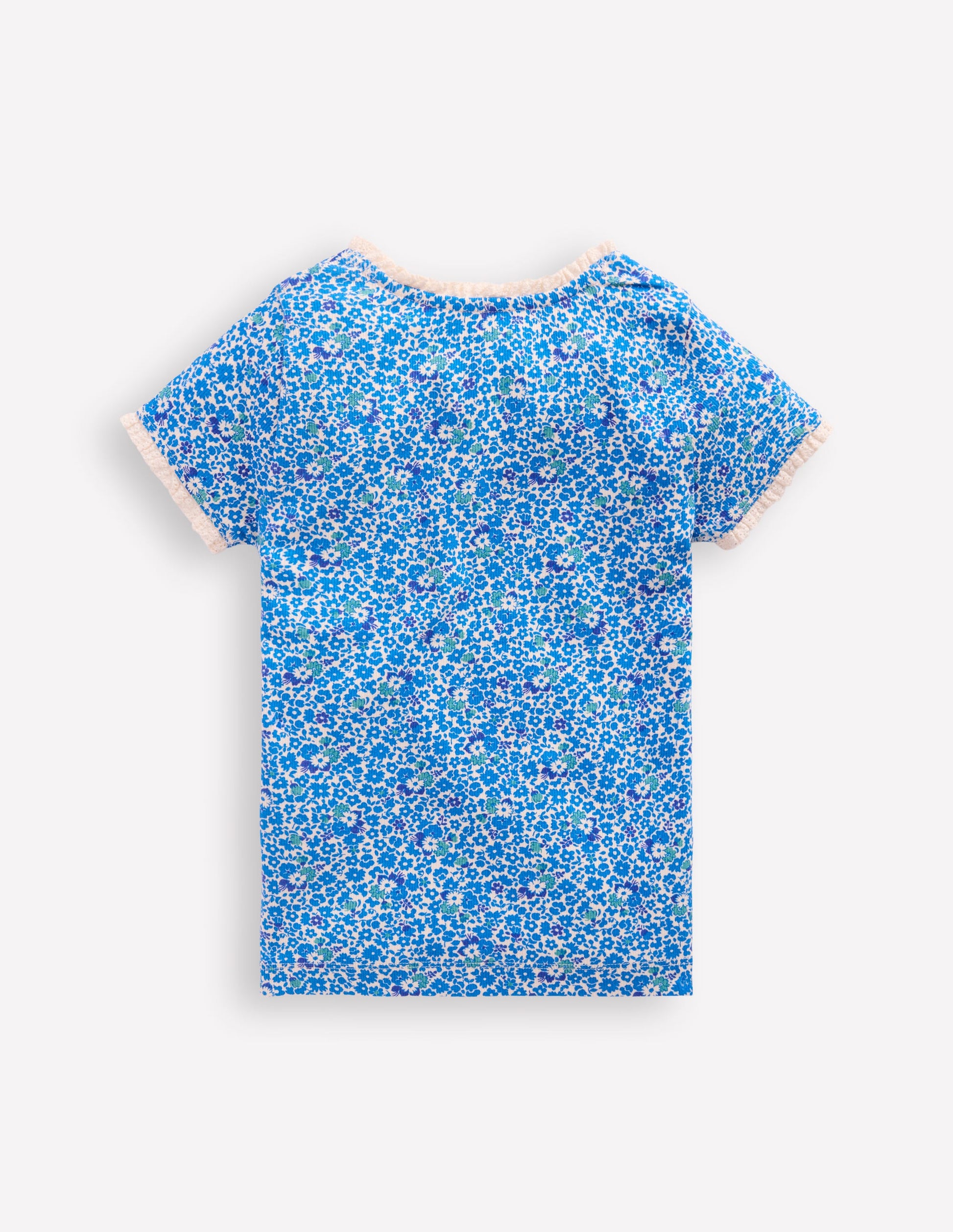 Geripptes Kurzarm-T-Shirt-Cabana-Blau Kleines Blumenmuster-2