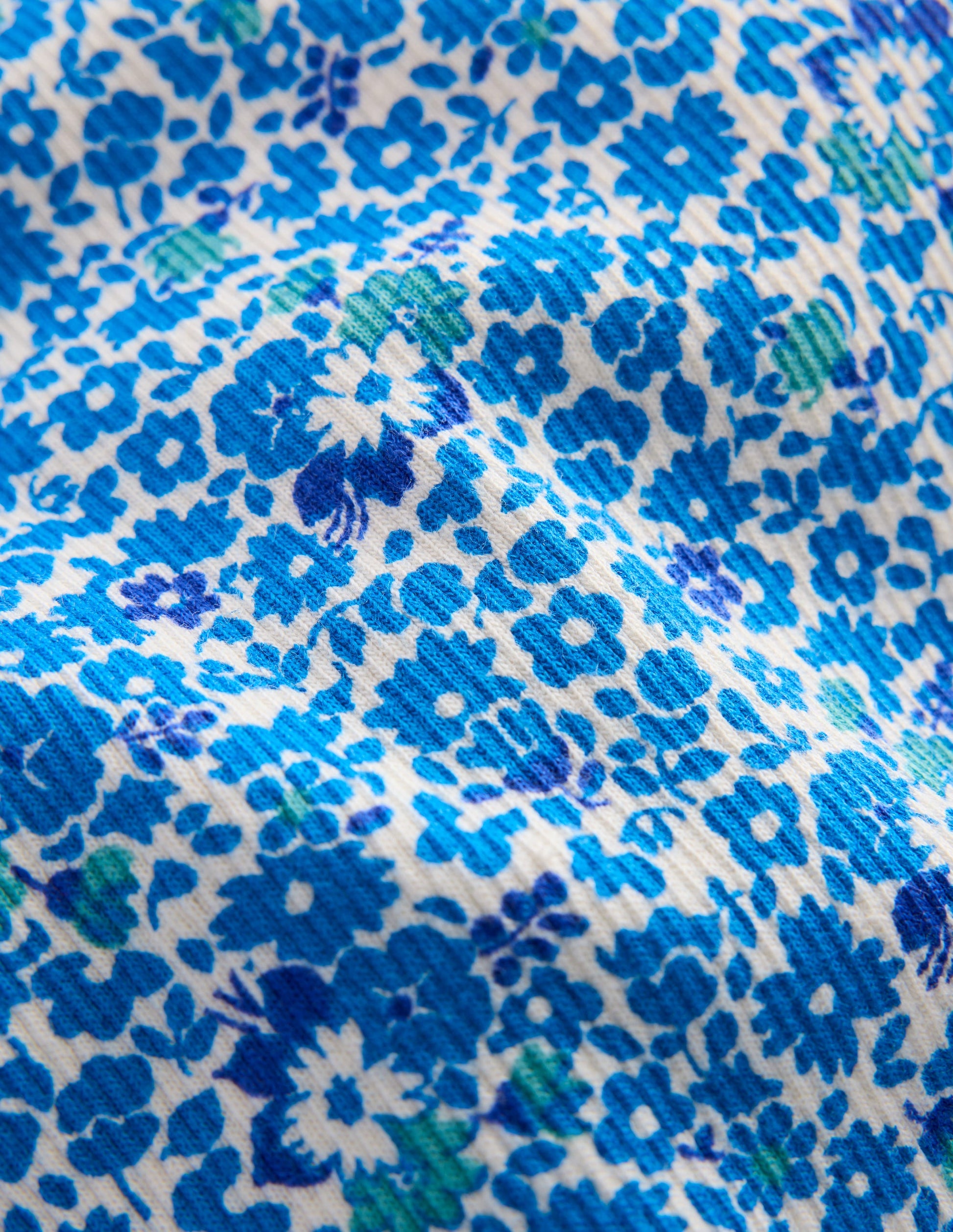 Geripptes Kurzarm-T-Shirt-Cabana-Blau Kleines Blumenmuster-3