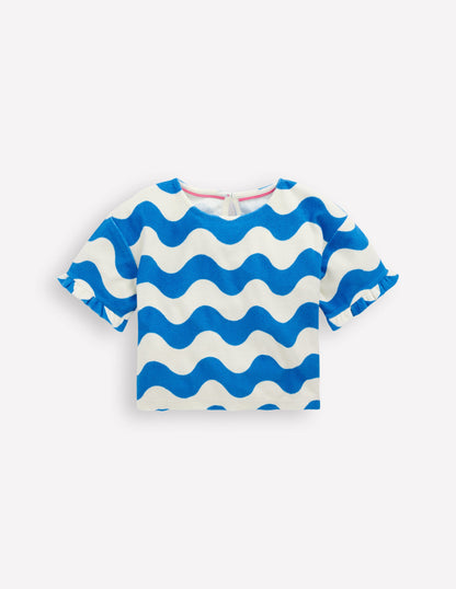 Dropped Shoulder Towelling Top-Blue Wave Stripe-1