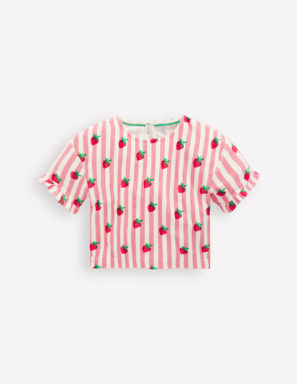 Dropped Shoulder Towelling Top-Blush Strawberry Stripe-1