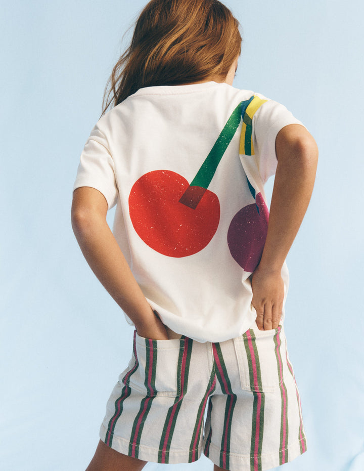 T-Shirt mit Druck-Sanftes Naturweiß Kirschen