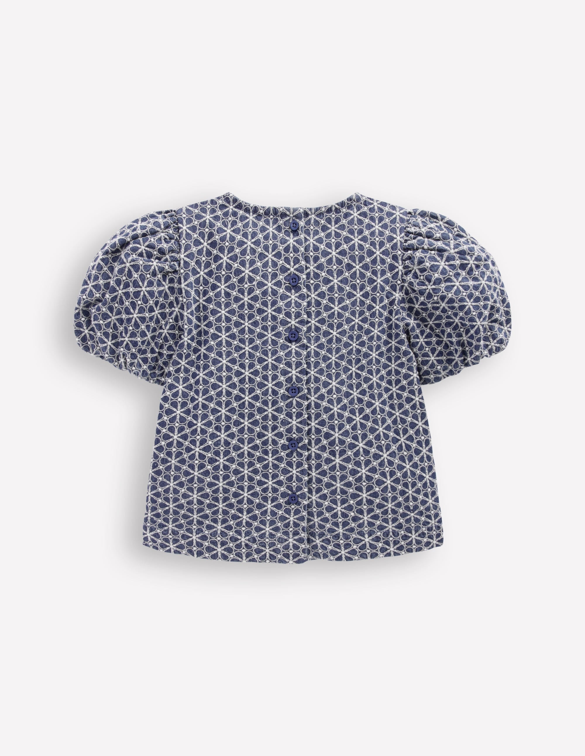 Gewebtes Oberteil mit Puffärmeln-Chambray Lochstickerei - Image 2