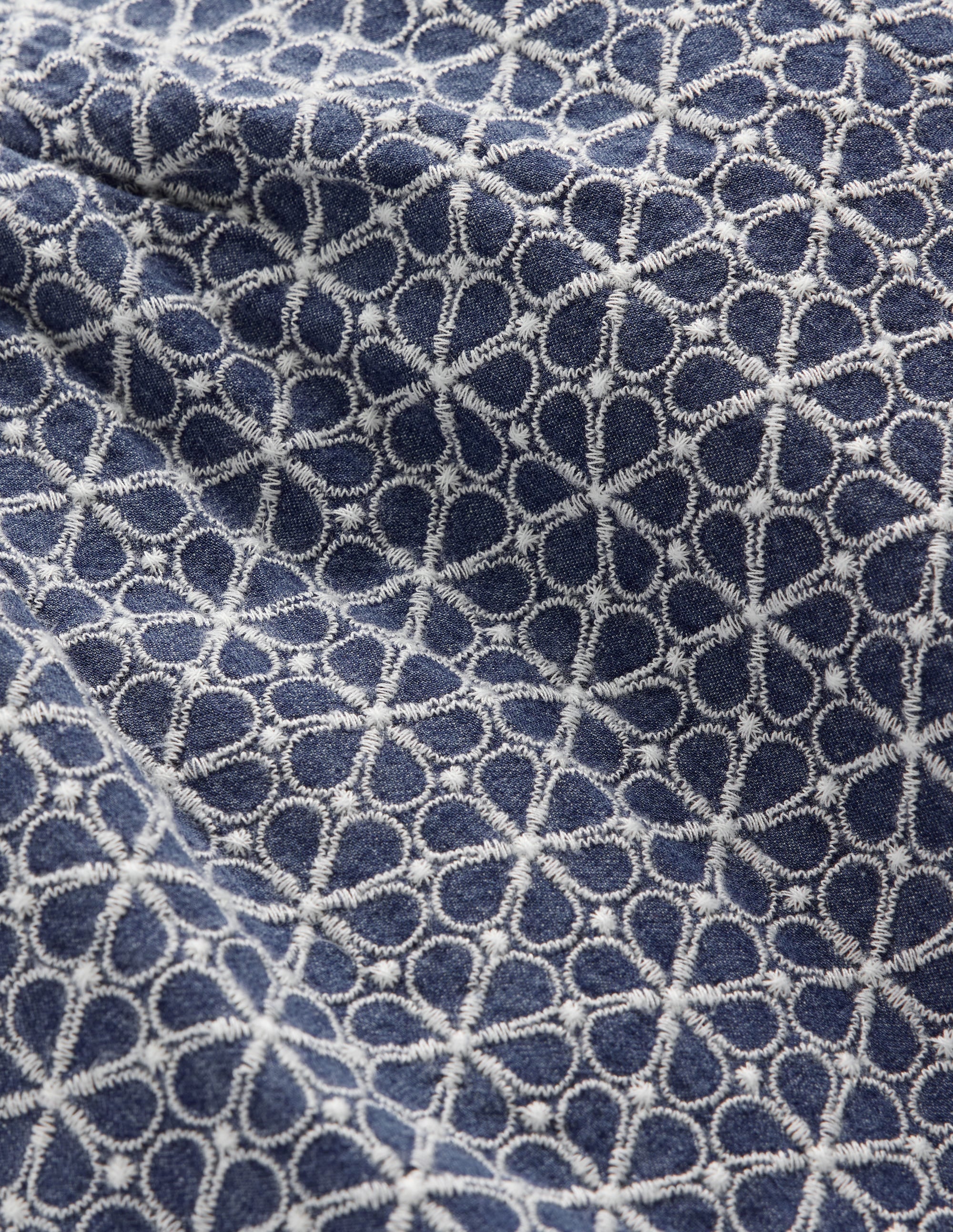 Gewebtes Oberteil mit Puffärmeln-Chambray Lochstickerei - Image 3