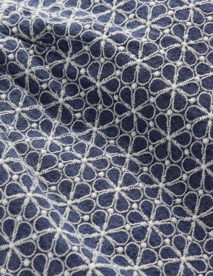 Gewebtes Oberteil mit Puffärmeln-Chambray Lochstickerei-4