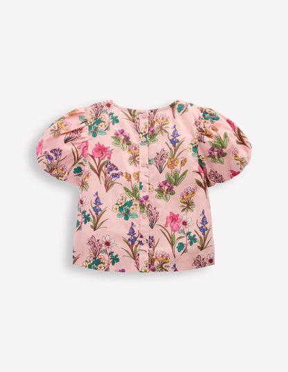 Gewebtes Oberteil mit Puffärmeln-Pink Geblümt-2