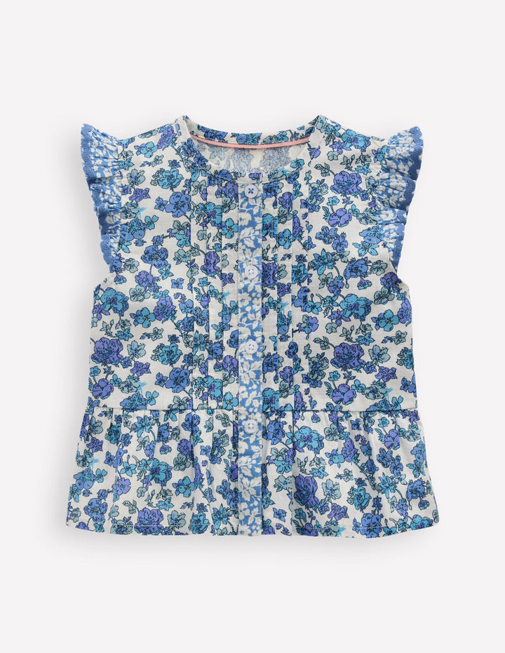 Top virevoltant boutonné-Motif floral pêle-mêle