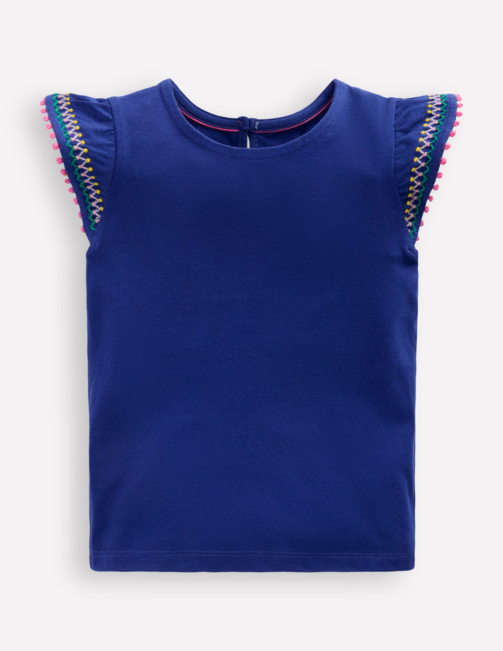 Oberteil mit Flatterärmeln und Besatz-Steuerbordblau