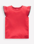 Flutter Sleeve Trim Top-Jam Red