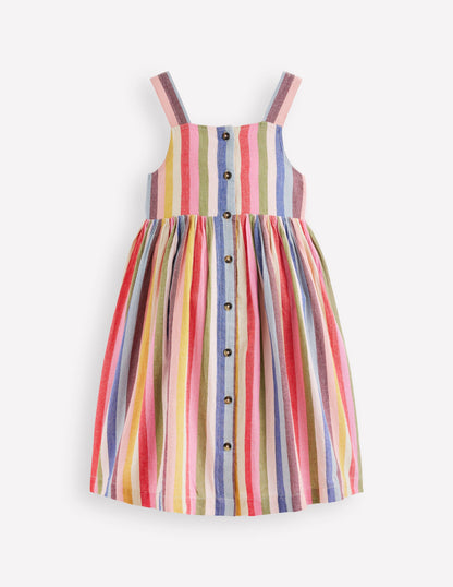 Remy Kleid mit durchgehender Knopfleiste-Rosa/Grün Bunte Streifen-1