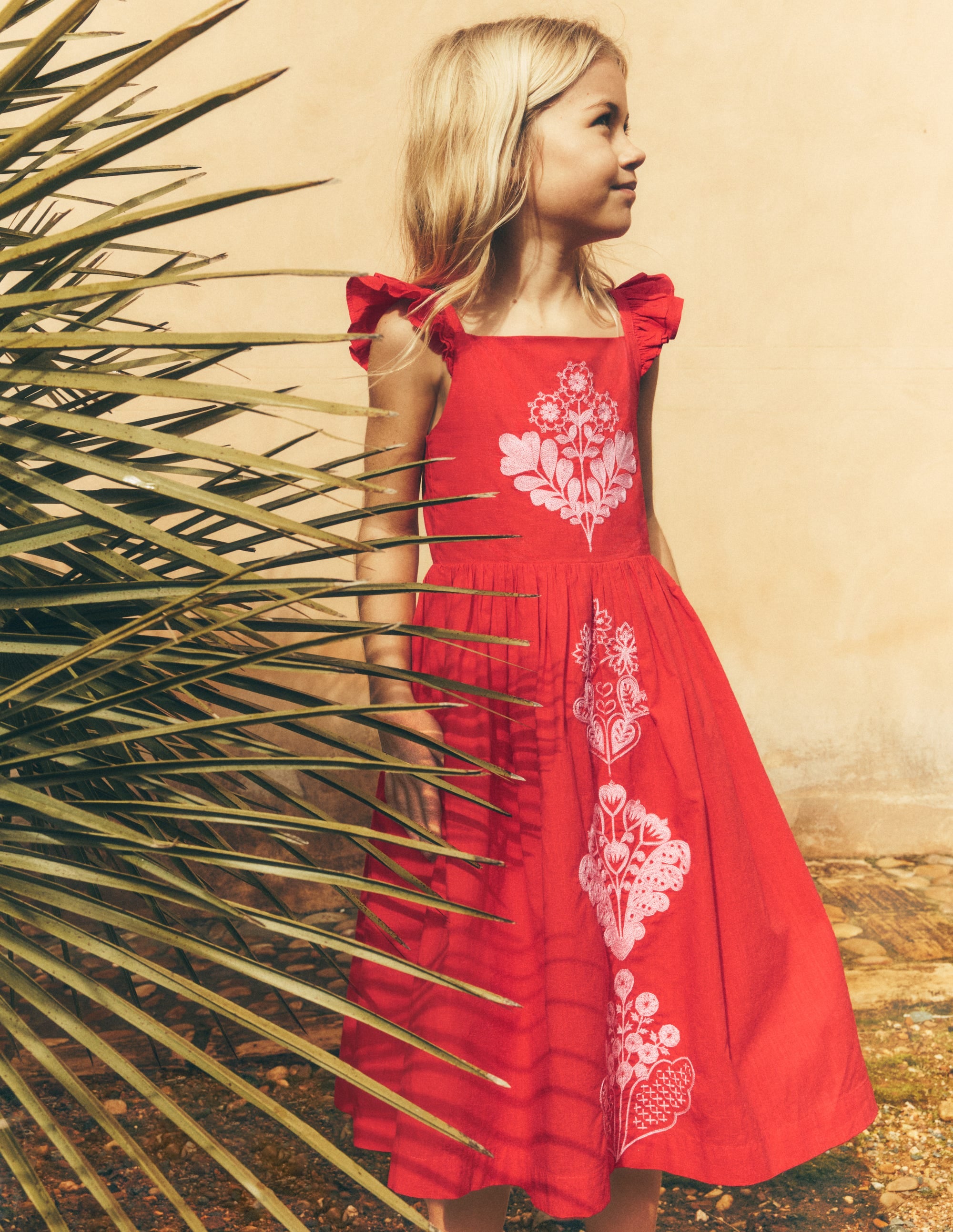 Annalisa Sommerkleid zum Herumwirbeln-Intensives Rot Stickerei - Image 4