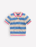 Poloshirt aus Pointelle-Strick-Wellenblau