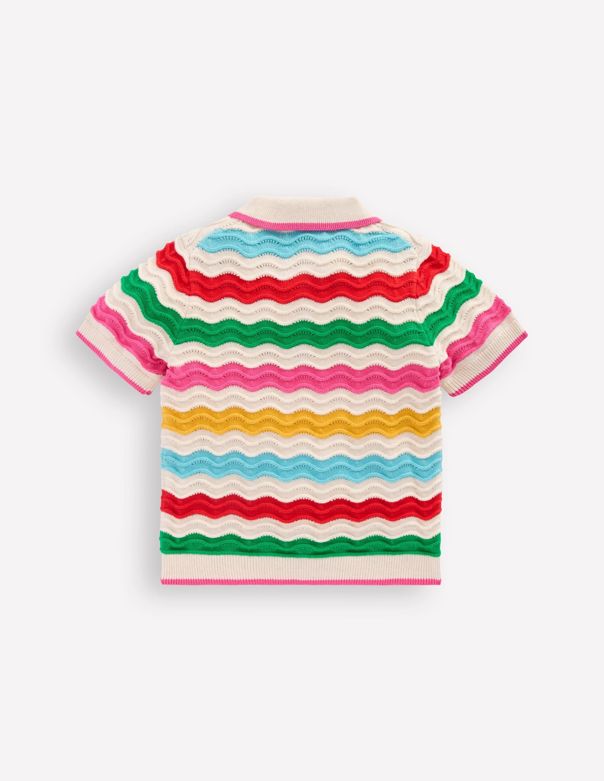 Pointelle Knitted Polo Top-Ecru Marl Multi Wave - Image 2
